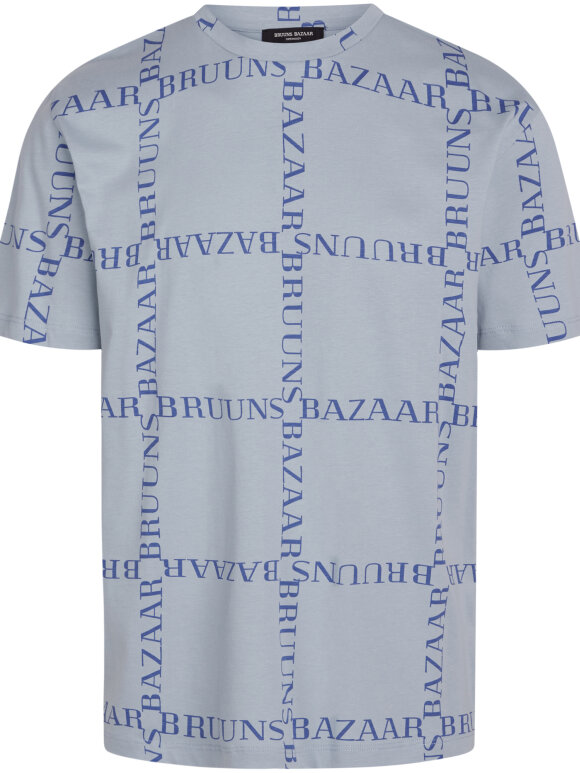 Bruuns Bazaar - Gus Check logo tee Ash Blue