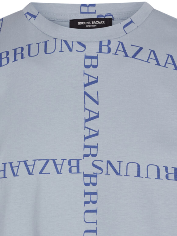 Bruuns Bazaar - Gus Check logo tee Ash Blue
