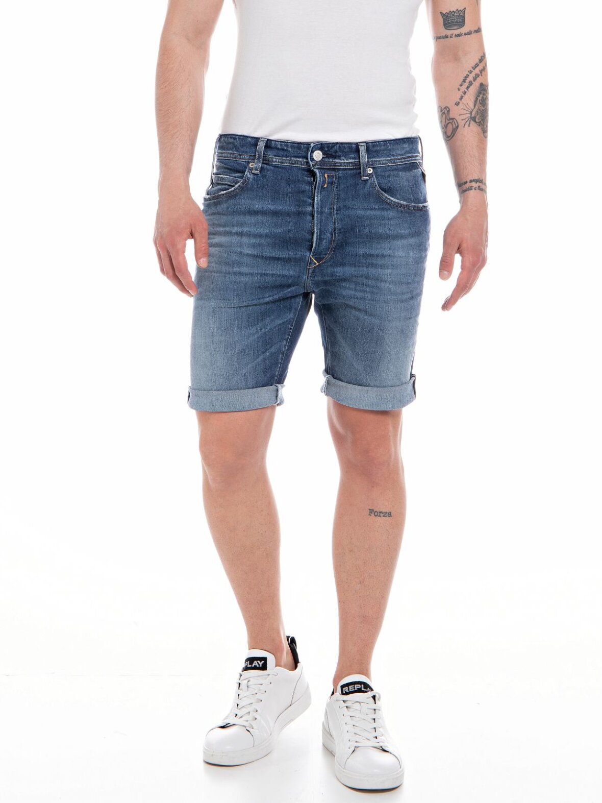 Short En Jean Homme Replay - Coupe Fuselée - Stretch Confort - Bermuda Décontracté