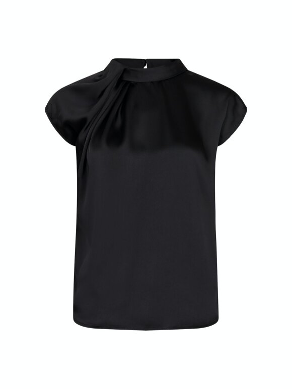 Neo Noir - Fleur Drapy Satin Blouse Black