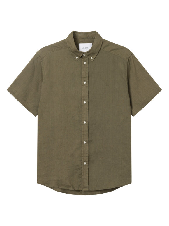 Les Deux - Kris linen SS Shirt olive Night