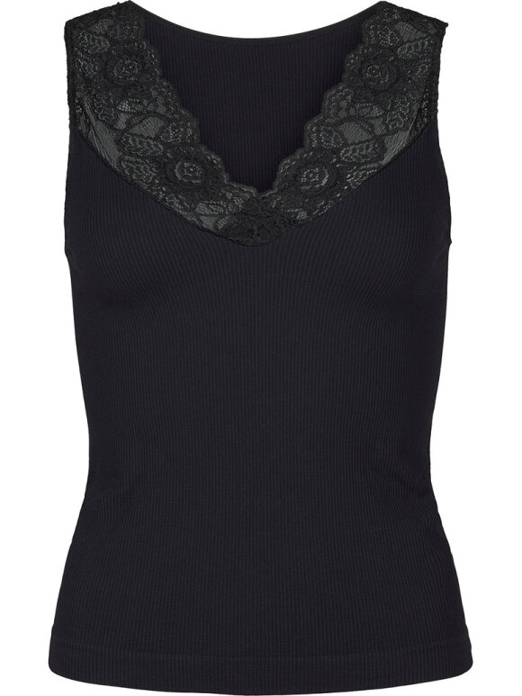 tim&simonsen - Belen rib v-lace Top Nero