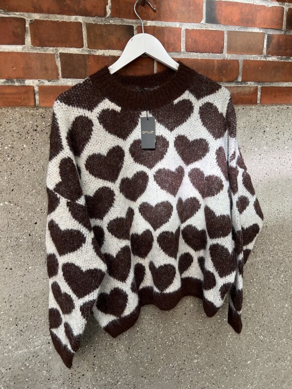 Qnuz - Strik blouse med hjerter Marro