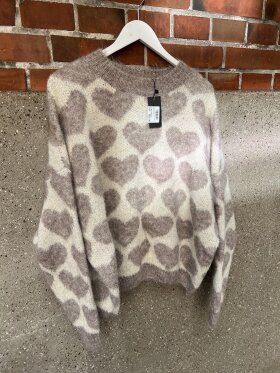Qnuz - Strik blouse med hjerter beige