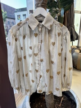 Qnuz - Shirt w. Embrodery Hearts Taup