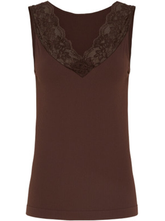 tim&simonsen - Belen Rib v-lace Top Cioccolat