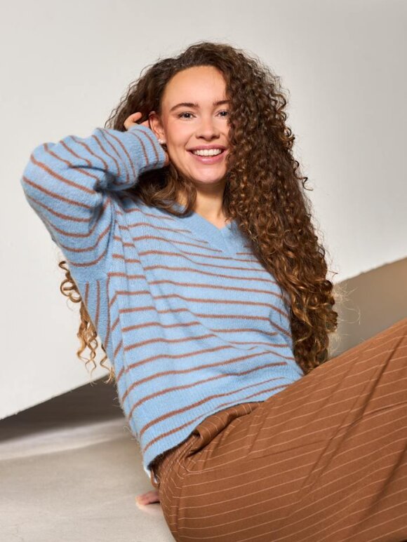 Black Colour - BCDell striped V-Neck Jumper