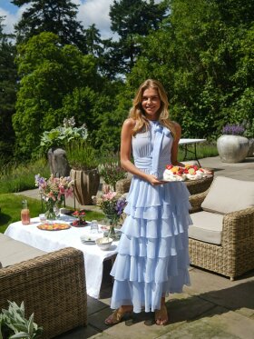 Neo Noir - Marli Solid Chiffon Dress L. Blue