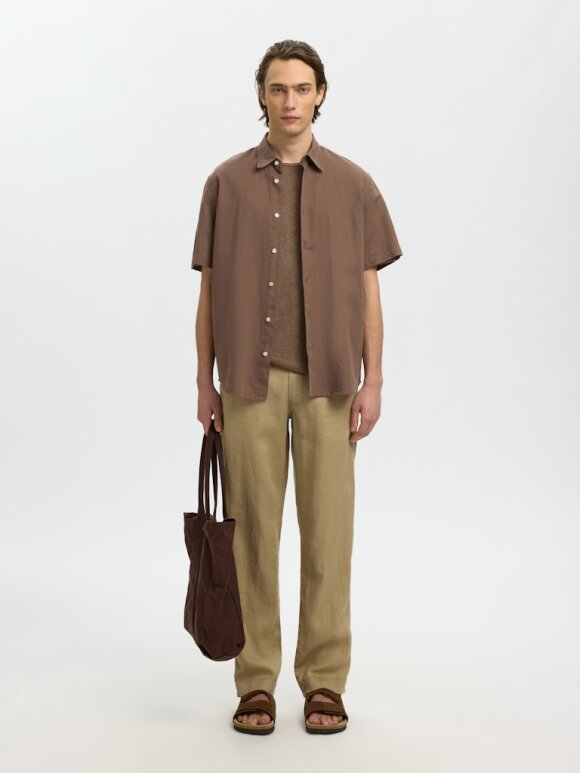 Selected - SLHREGClay Linenblend SS Shirt