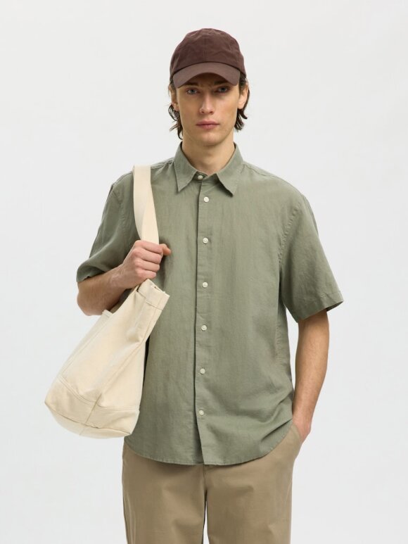 Selected - SLHREGClay Linenblend SS Shirt