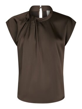 Neo Noir - Fleur Drapy Satin Blouse Brown