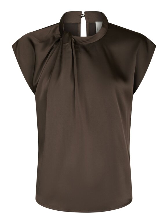 Neo Noir - Fleur Drapy Satin Blouse Brown
