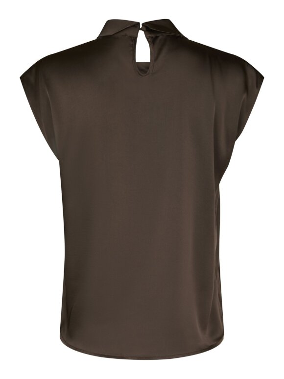 Neo Noir - Fleur Drapy Satin Blouse Brown