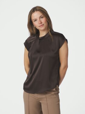 Neo Noir - Fleur Drapy Satin Blouse Brown