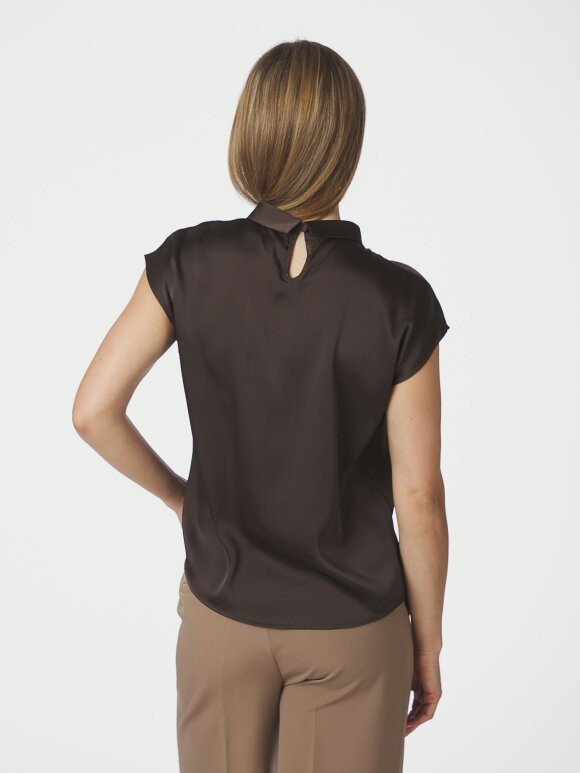 Neo Noir - Fleur Drapy Satin Blouse Brown
