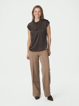 Neo Noir - Fleur Drapy Satin Blouse Brown