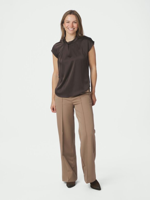 Neo Noir - Fleur Drapy Satin Blouse Brown