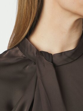 Neo Noir - Fleur Drapy Satin Blouse Brown