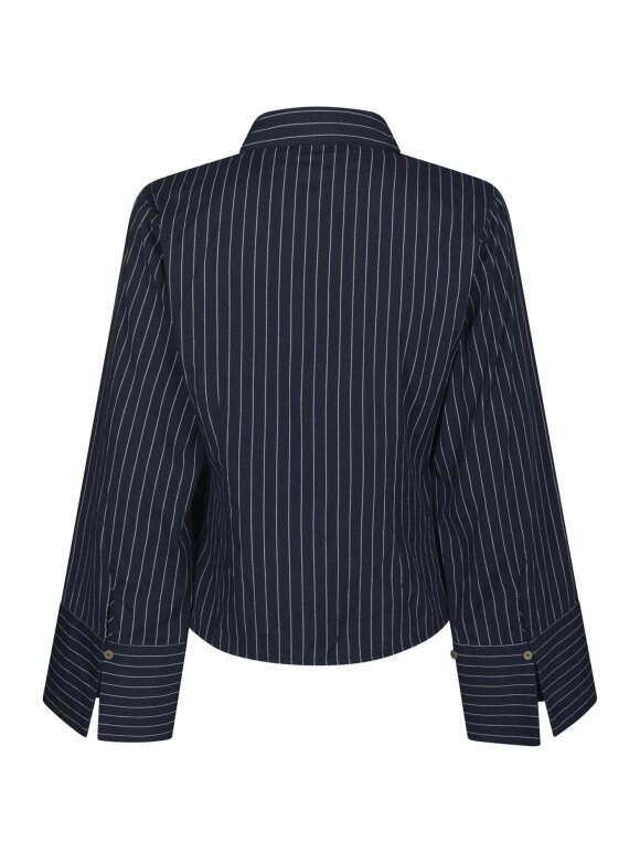 Neo Noir - Fenli Slim Striped Shirt Navy