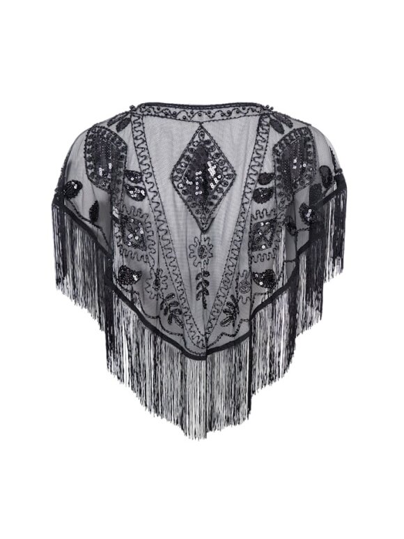 Black Colour - BCFanya Sequin Fringle cape