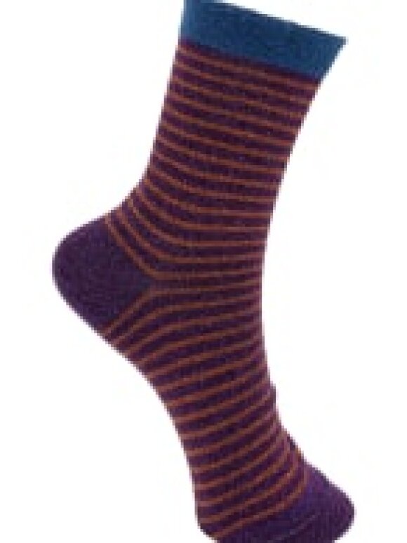 Black Colour - Flash stripe sock Plum