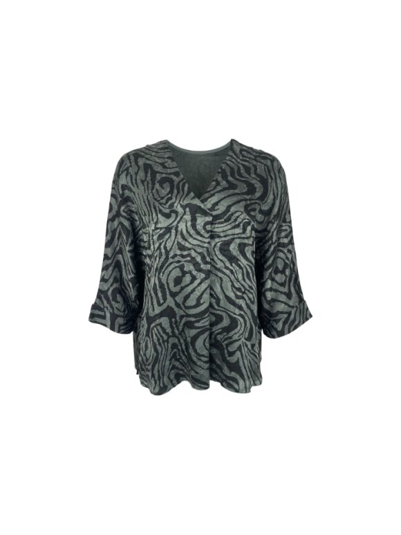Black Colour - Tally satin blouse/ Army
